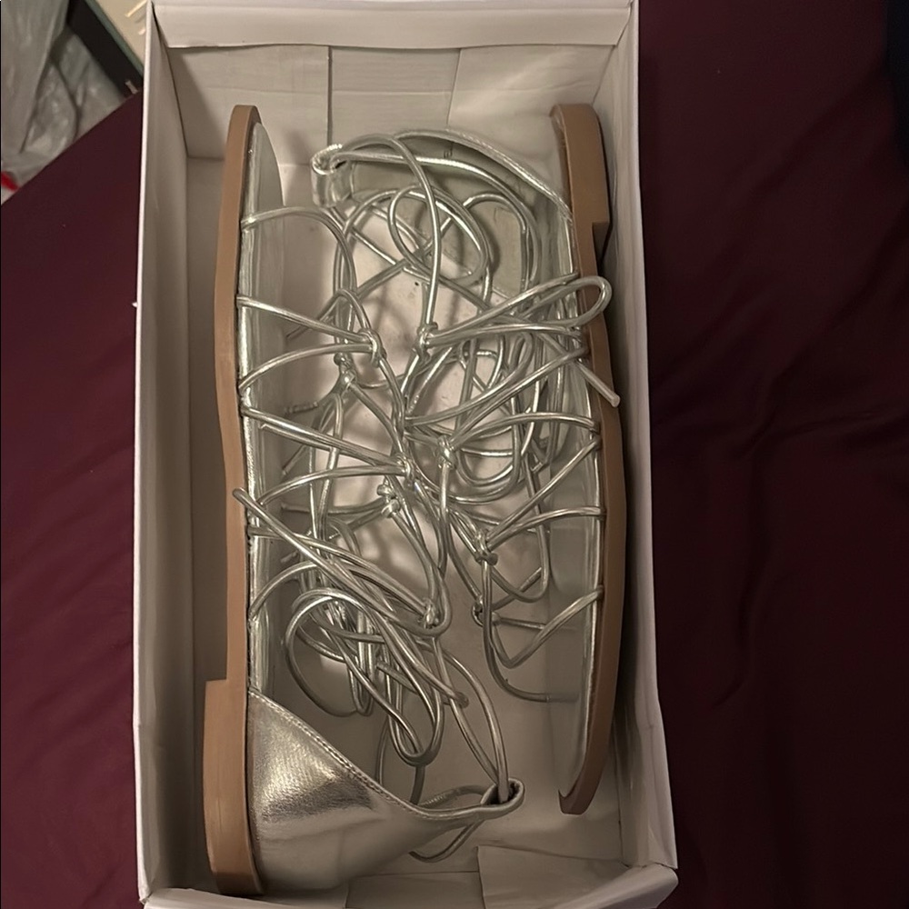 TOP Moda Silver Stiletto Sandals 8 1/2